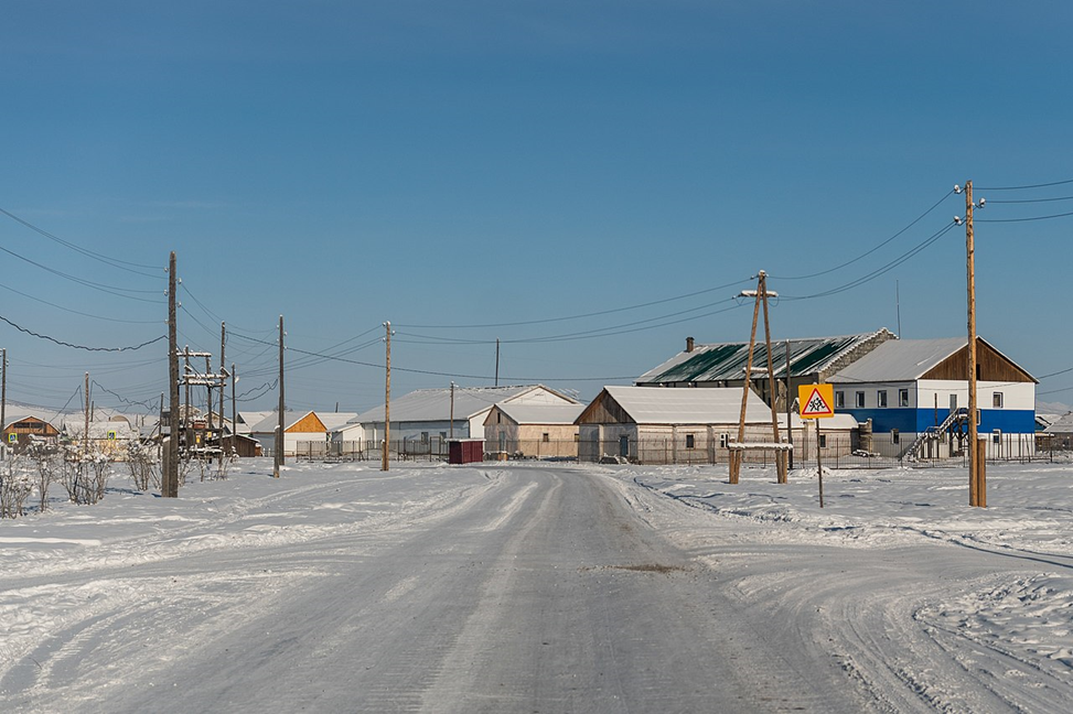 Street view of Oymyakon, Russia.