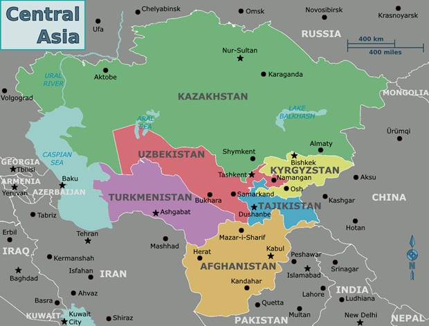 A map of Central Asia, the Wakhan Corridor seen in northeastern Afghanistan.